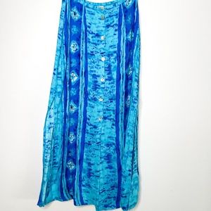 Vintage Blue Printed Orchid Skirt with shell Buttons | Vintage Boho Skirt| Blue